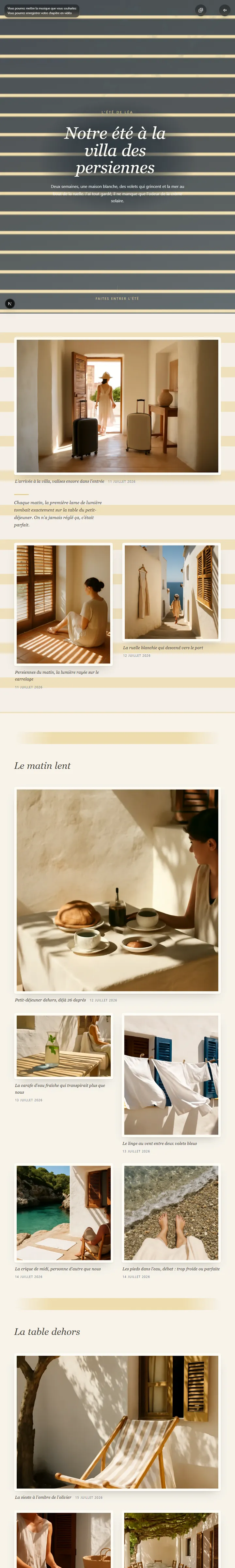 Aperçu — Ouvre les persiennes sur tes souvenirs, de la lumière de midi jusqu’au grand large.