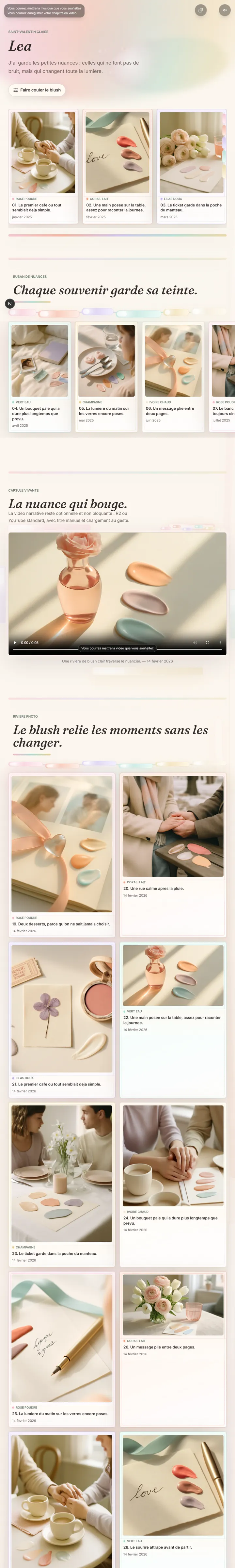 Aperçu — Laisse un blush liquide couler entre tes photos jusqu’à une déclaration douce et rosée.